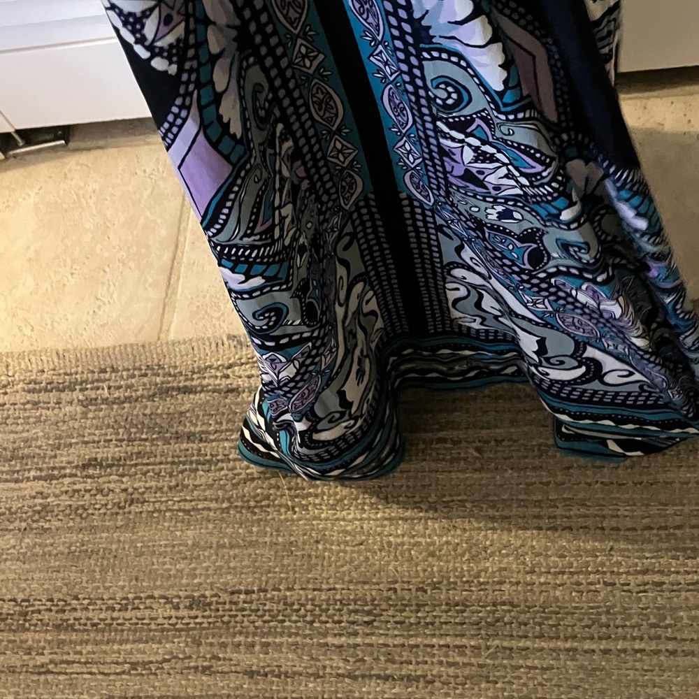 Hale Bob Black Maxi Dress with Blue, Lavender ,and White Paisley Motif Size S - Picture 6 of 9